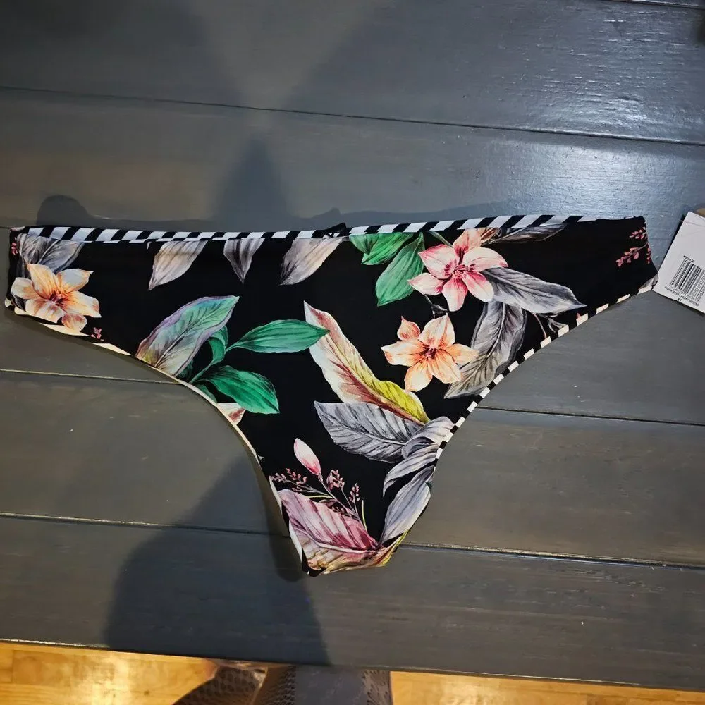 Hurley Women's Junior's Reversible Cheeky Hipster Floral Panties Black Size XL